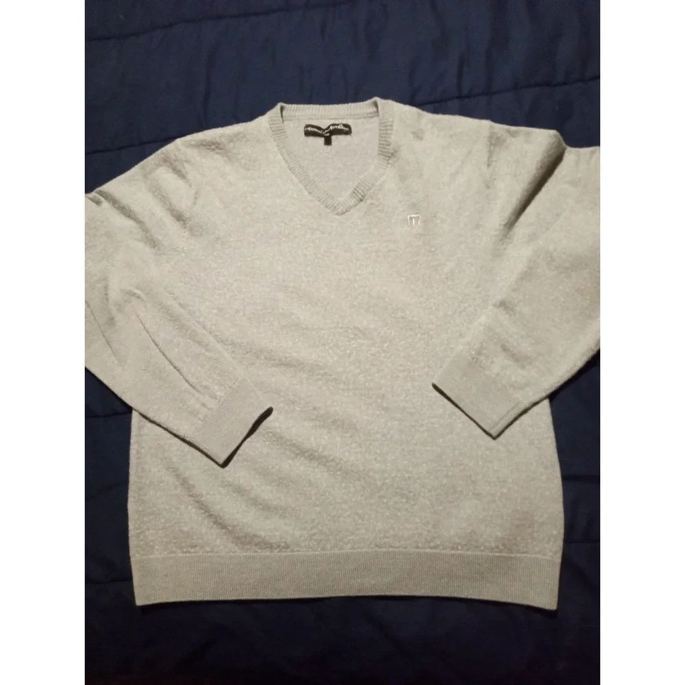 Travis Mathew Sweater Mens 2XL Gray V‎ Neck  Golf Merino Wool Blend
